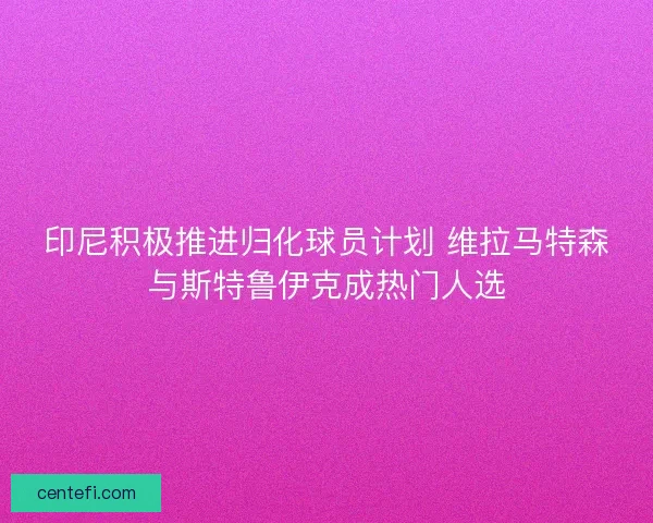 印尼积极推进归化球员计划 维拉马特森与斯特鲁伊克成热门人选
